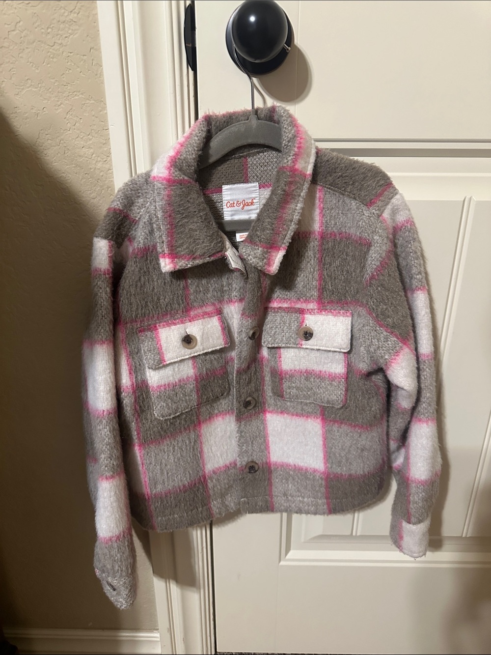 Cat & Jack Gray, White & Pink Plaid Shacket